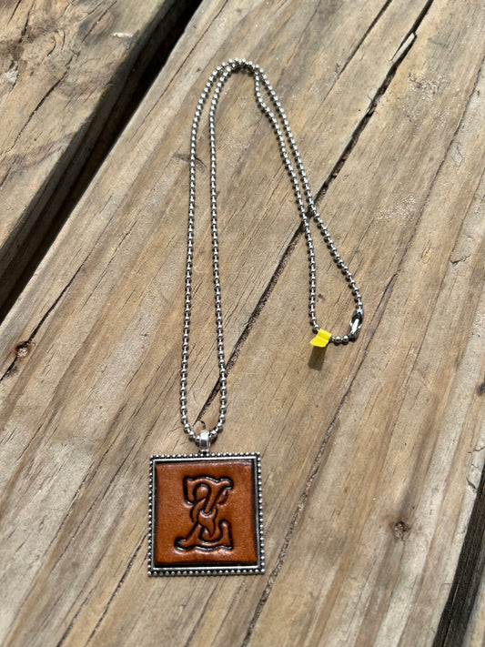Fancy Scroll Letter 'Z' Initial Leather Pendant Necklace