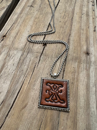 Fancy Scroll Letter 'X' Initial Leather Pendant Necklace