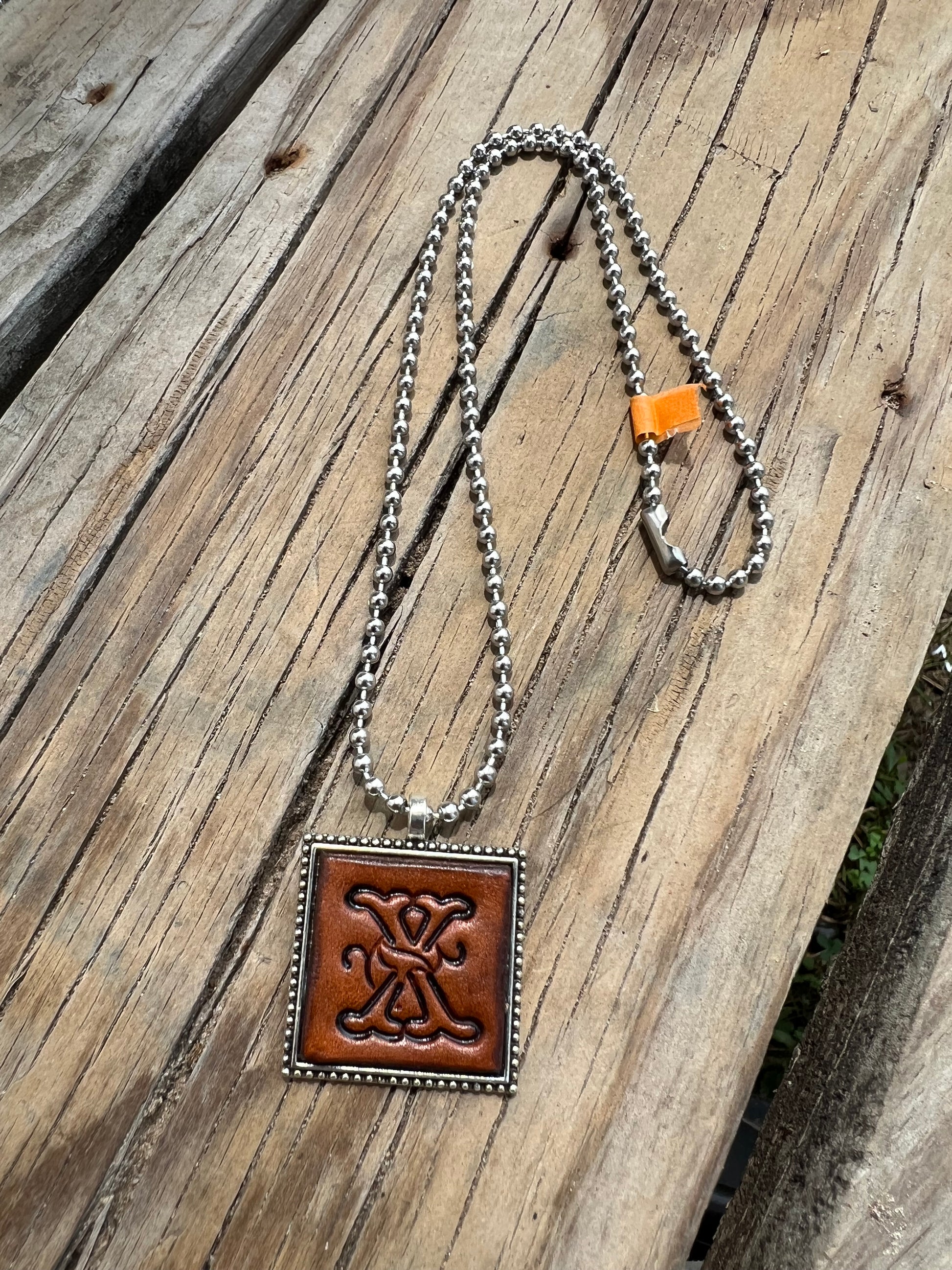 Fancy Scroll Letter 'X' Initial Leather Pendant Necklace