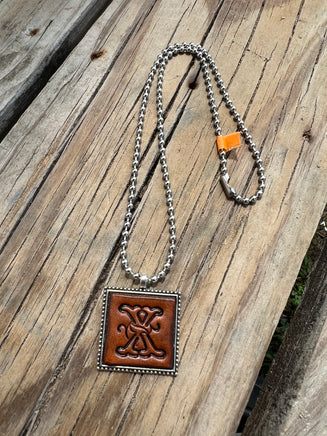 Fancy Scroll Letter 'X' Initial Leather Pendant Necklace