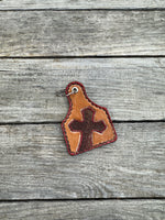 Leather Cross Key Fob – Hand Painted Cattle Tag Design