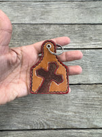 Leather Cross Key Fob – Hand Painted Cattle Tag Design