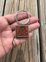 Hand Stamped Leather Initial Keychains – Western Block Font