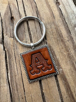 Hand Stamped Leather Initial Keychains – Western Block Font