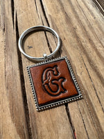 Hand Stamped Leather Initial Keychains – Floral Script Font