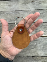 Oval Sleeping Beauty Stamped Turquoise Leather Key Fob