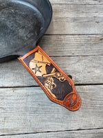 Hand Tooled Leather Cast Iron Skillet Handle Cover – Texas Flag