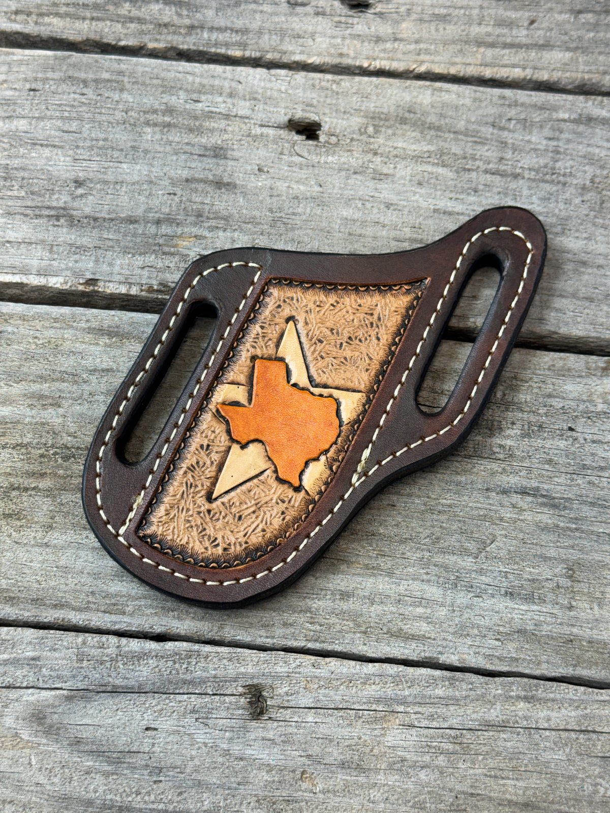 Hand Carved Texas Leather Knife Sheath