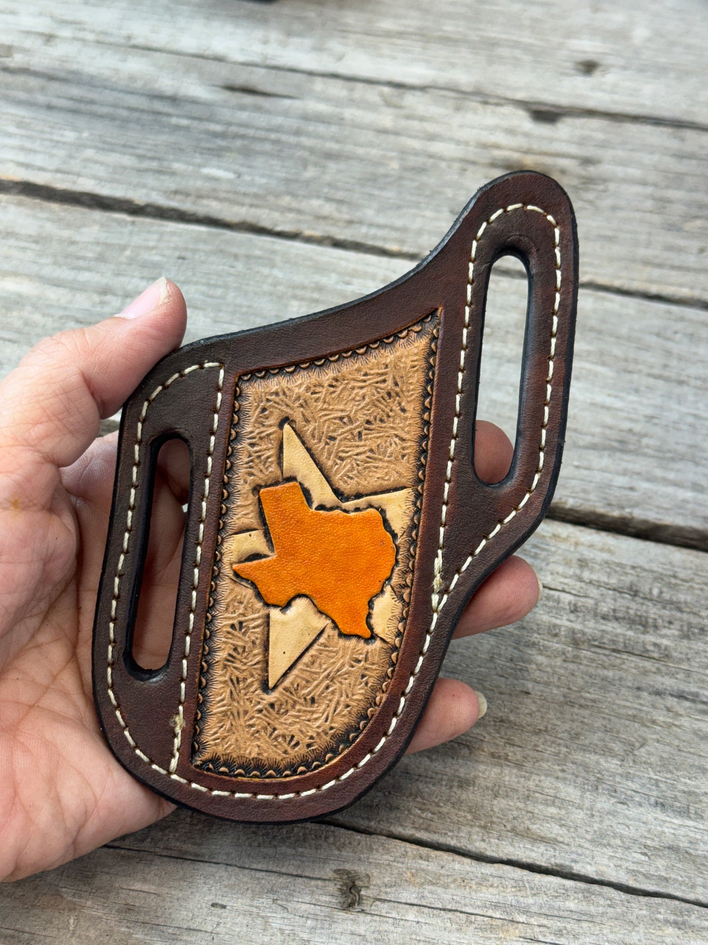 Hand Carved Texas Leather Knife Sheath