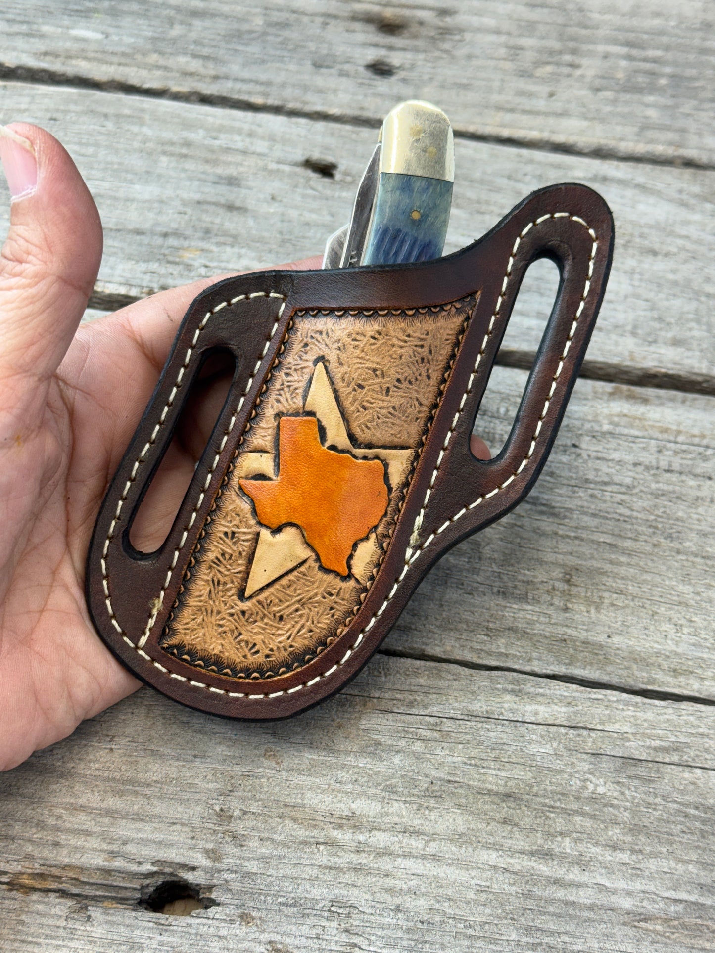 Hand Carved Texas Leather Knife Sheath