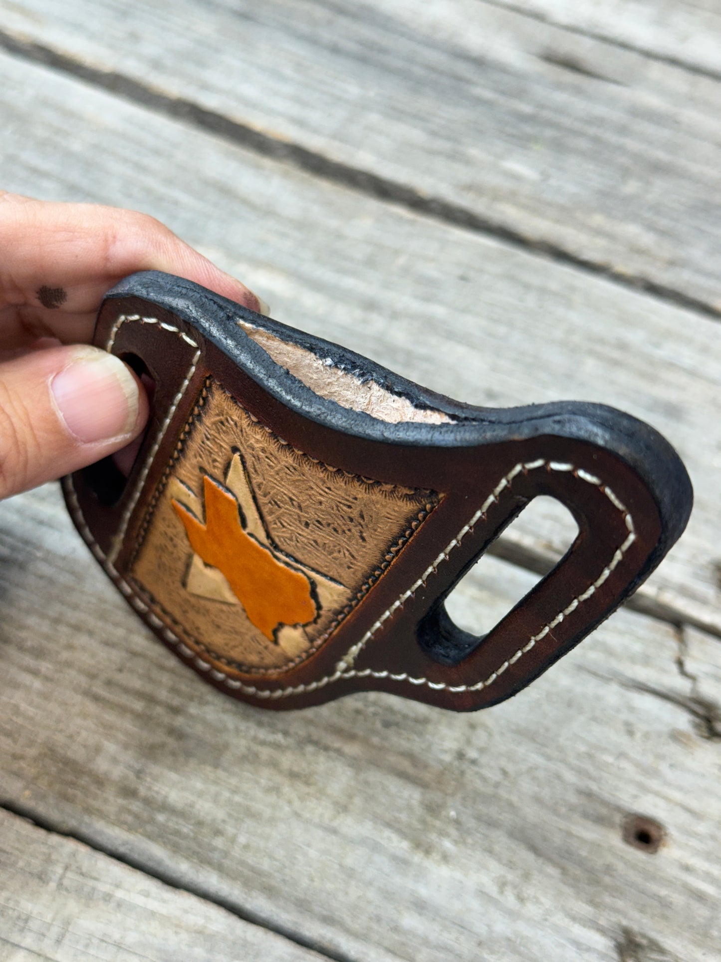 Hand Carved Texas Leather Knife Sheath