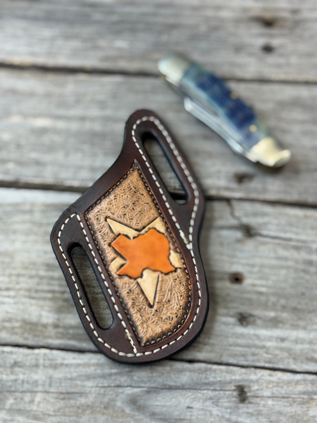 Hand Carved Texas Leather Knife Sheath