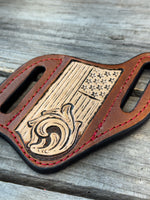 Carved Flag Wide Slanted Pancake Knife Sheath