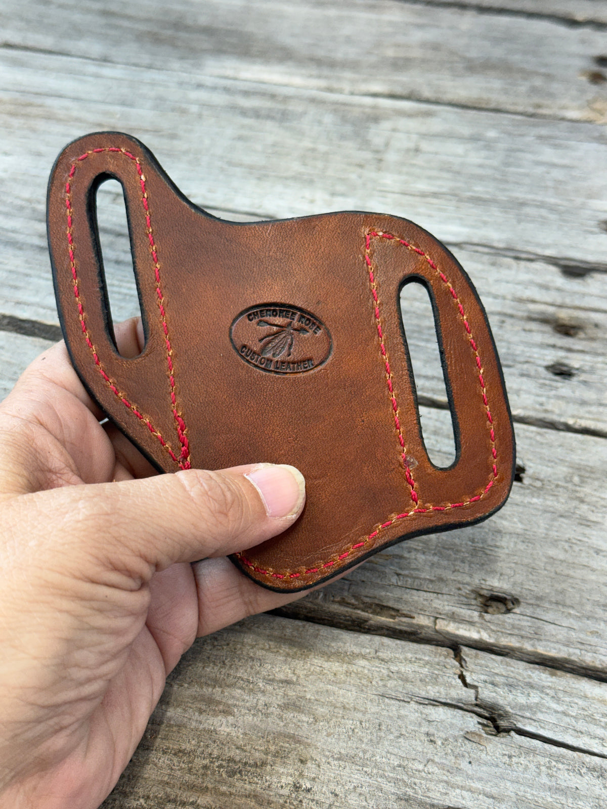Carved Flag Wide Slanted Pancake Knife Sheath