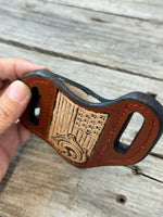 Carved Flag Wide Slanted Pancake Knife Sheath