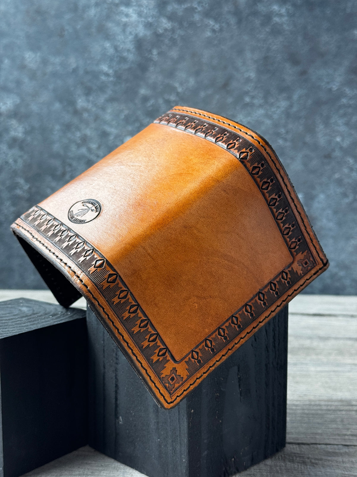 Aztec Stamped Western Leather Trifold Wallet