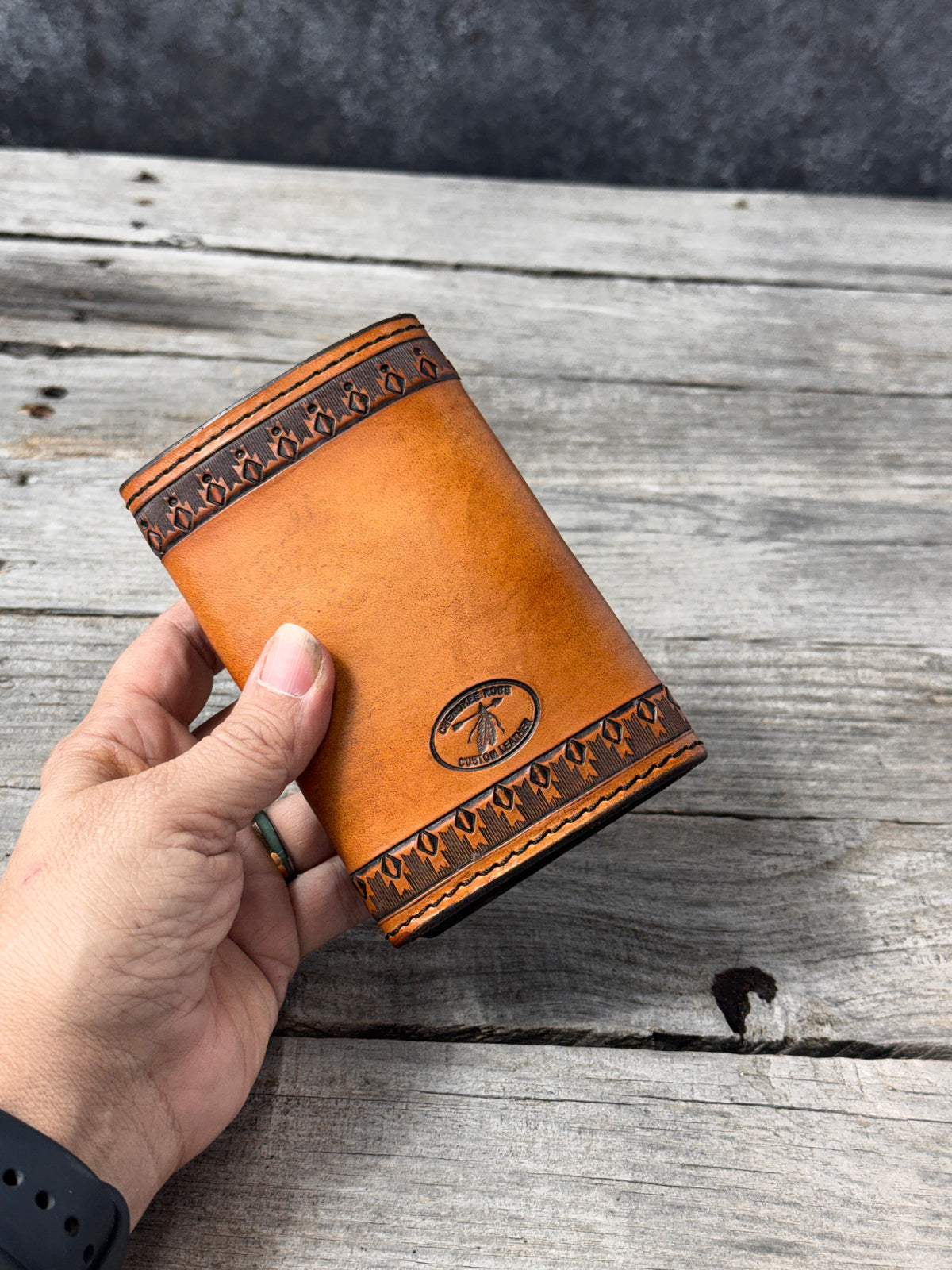 Aztec Stamped Western Leather Trifold Wallet