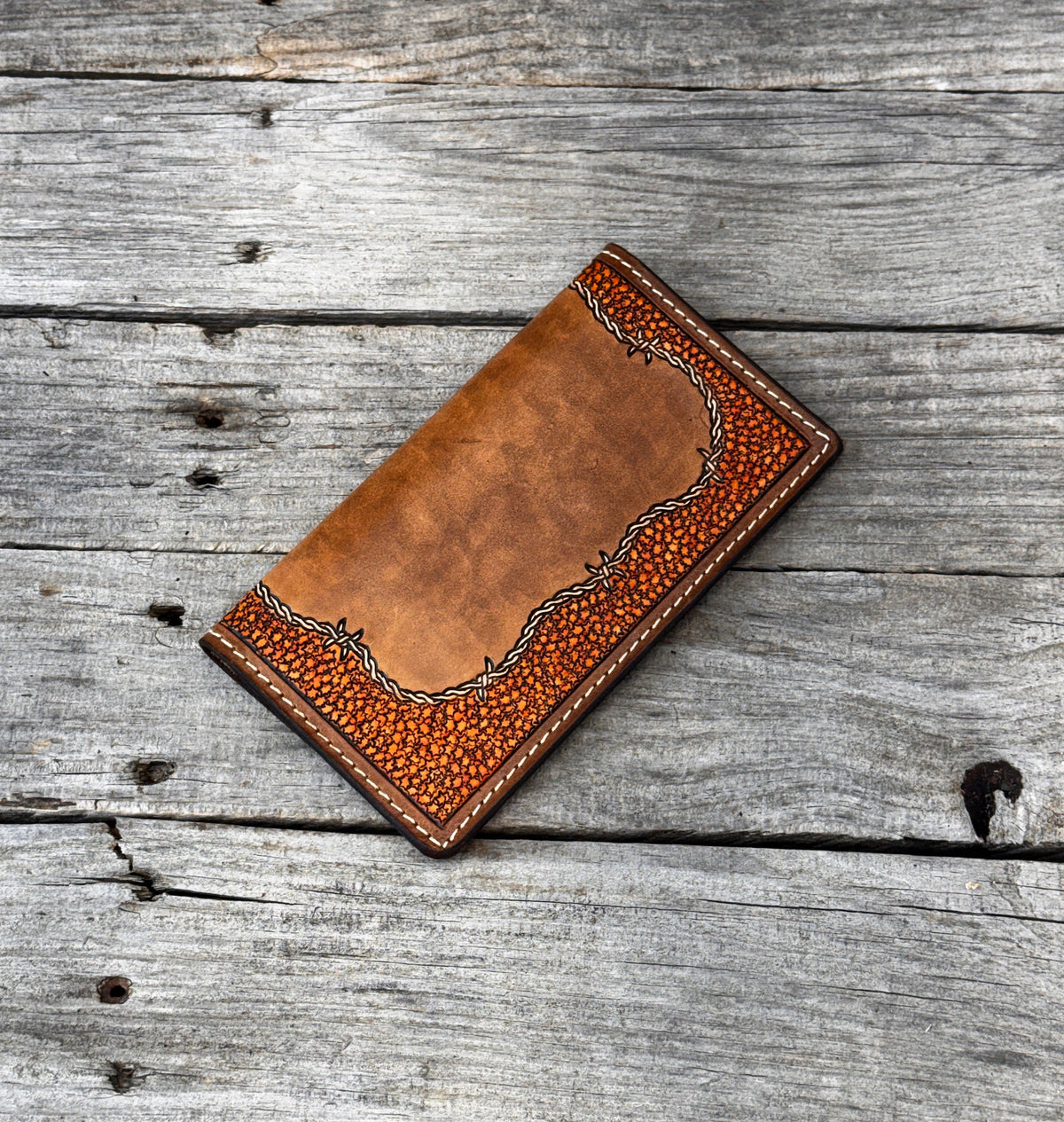 Barbed Wire Leather Checkbook Cover | Western Handmade