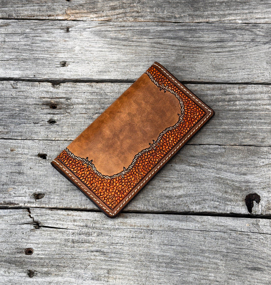 Barbed Wire Leather Checkbook Cover | Western Handmade