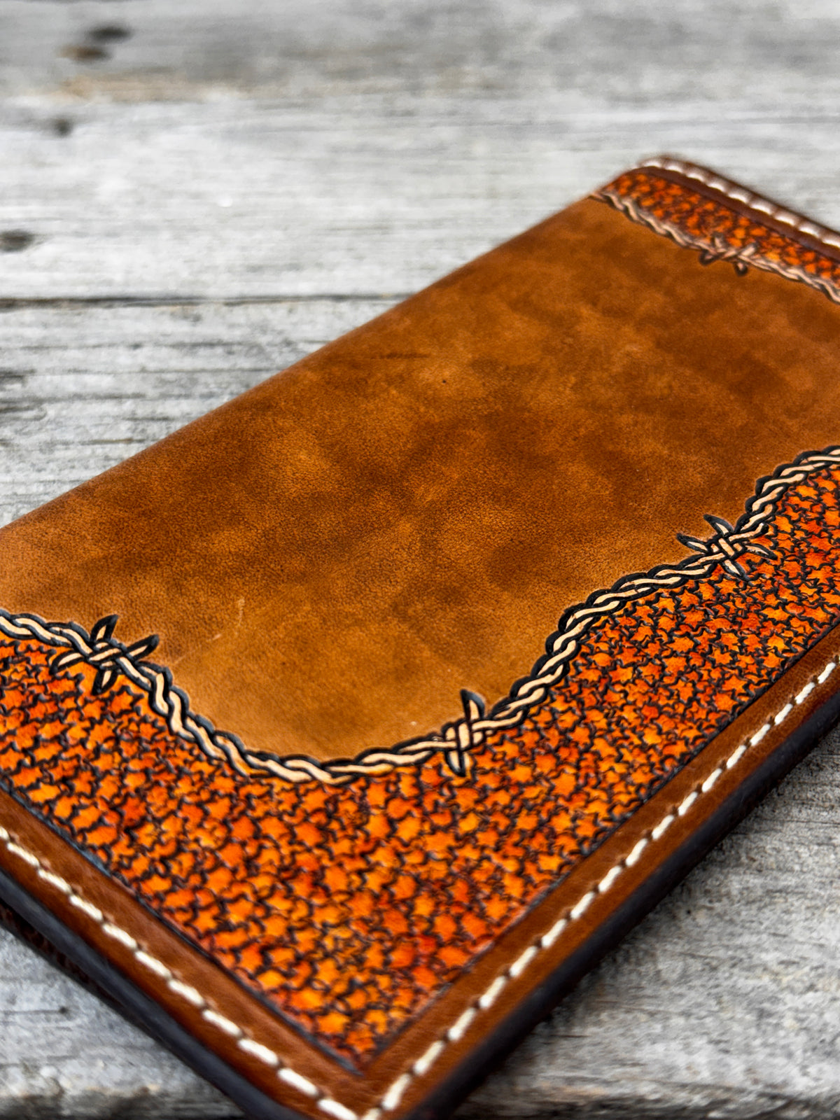 Barbed Wire Leather Checkbook Cover | Western Handmade