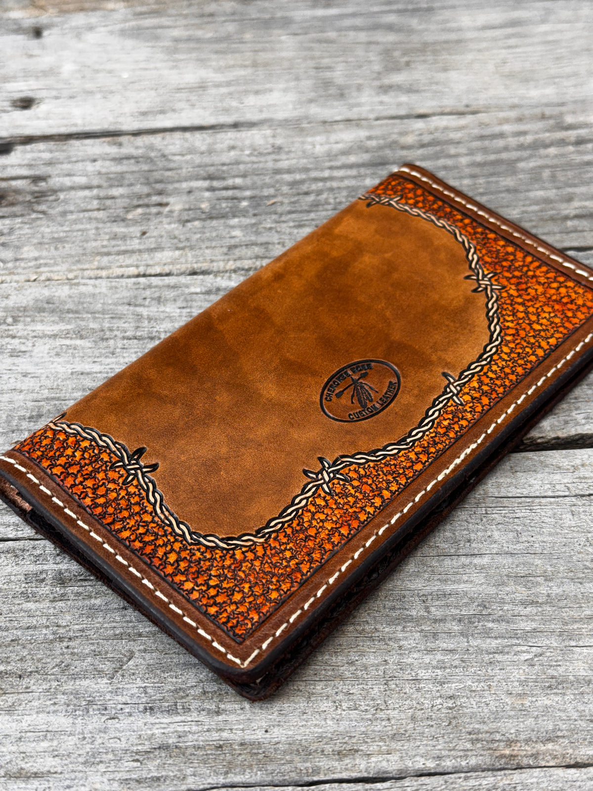 Barbed Wire Leather Checkbook Cover | Western Handmade