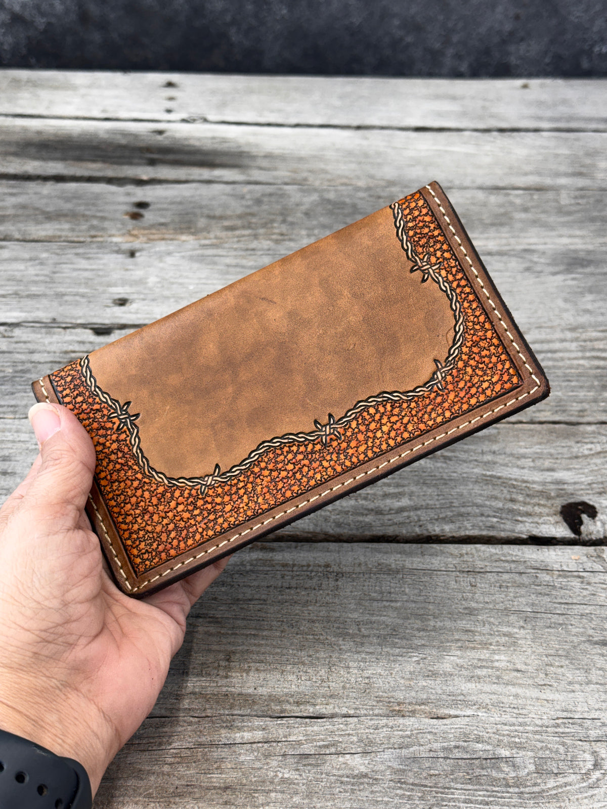 Barbed Wire Leather Checkbook Cover | Western Handmade