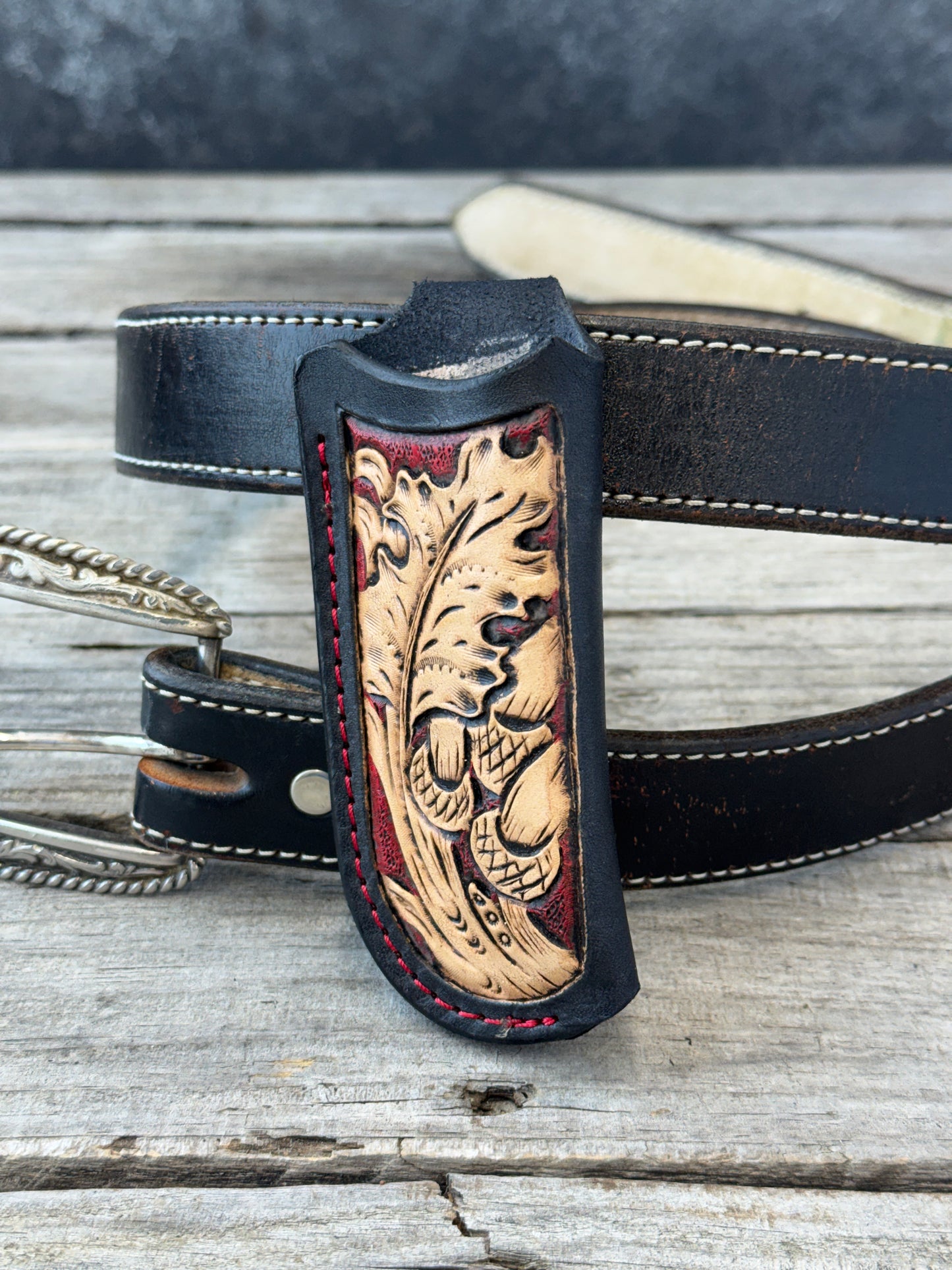 Hand Carved Oak Leaf & Acorn Leather Knife Sheath