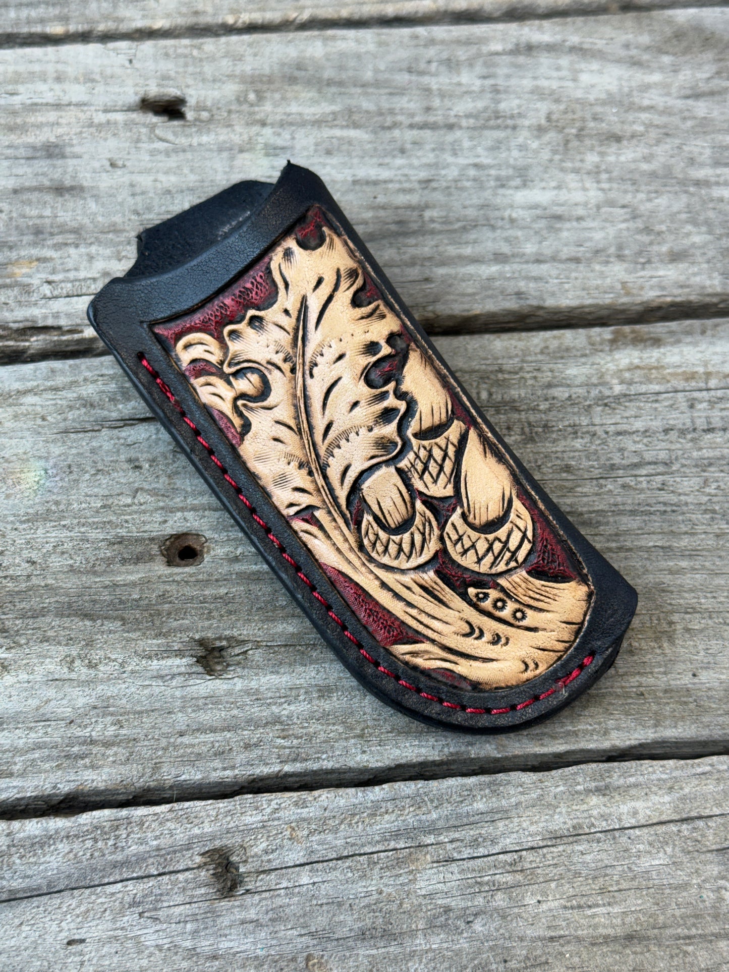 Hand Carved Oak Leaf & Acorn Leather Knife Sheath