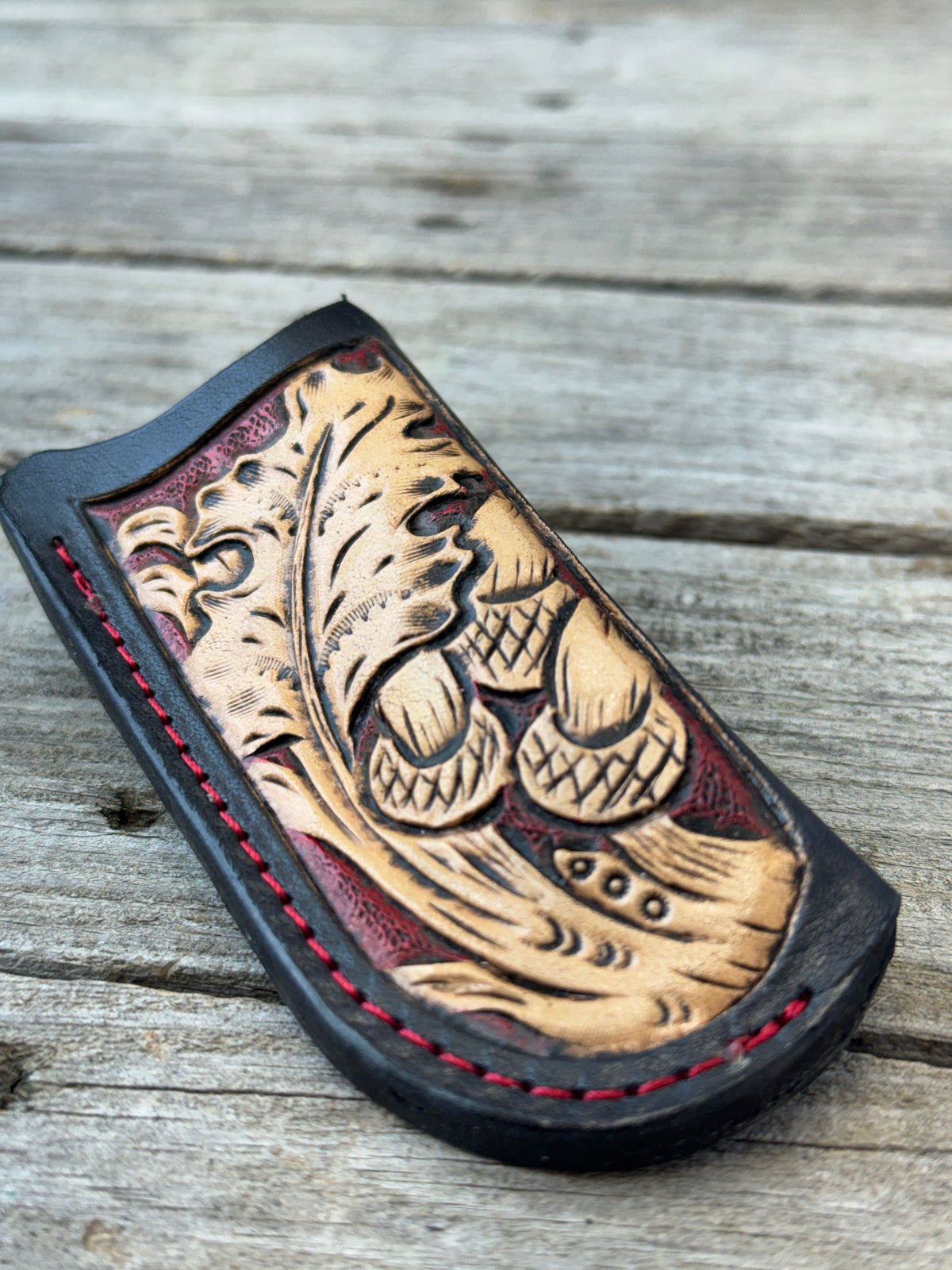 Hand Carved Oak Leaf & Acorn Leather Knife Sheath
