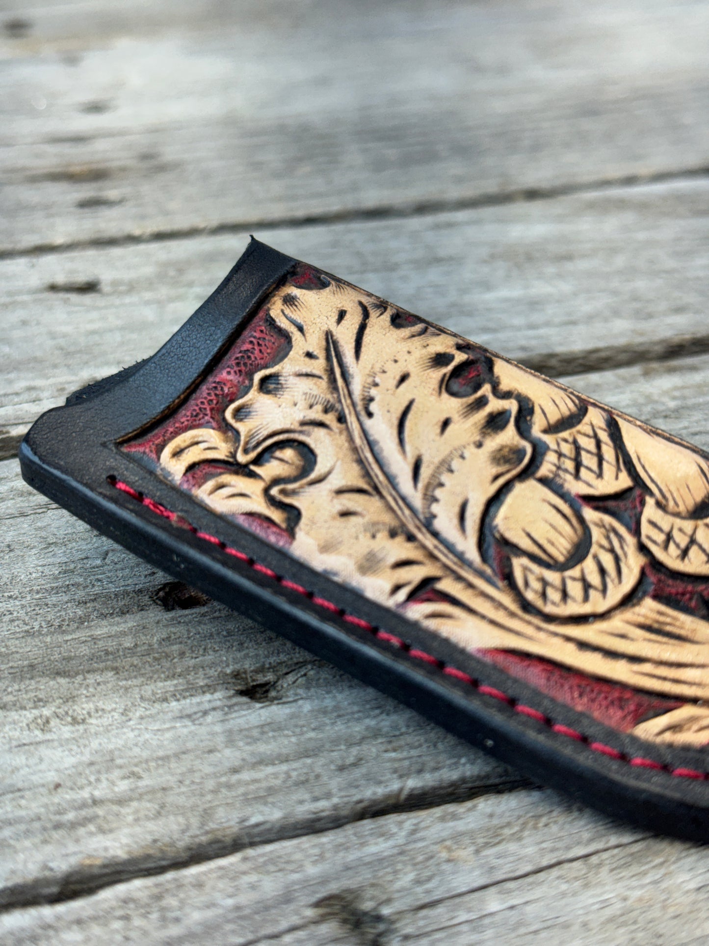 Hand Carved Oak Leaf & Acorn Leather Knife Sheath