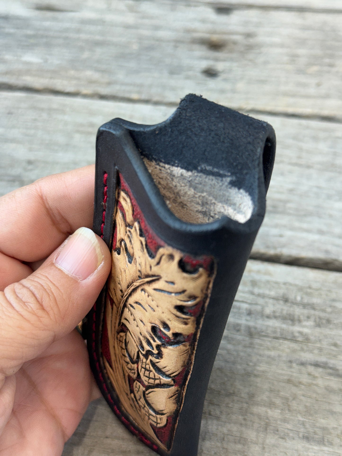 Hand Carved Oak Leaf & Acorn Leather Knife Sheath