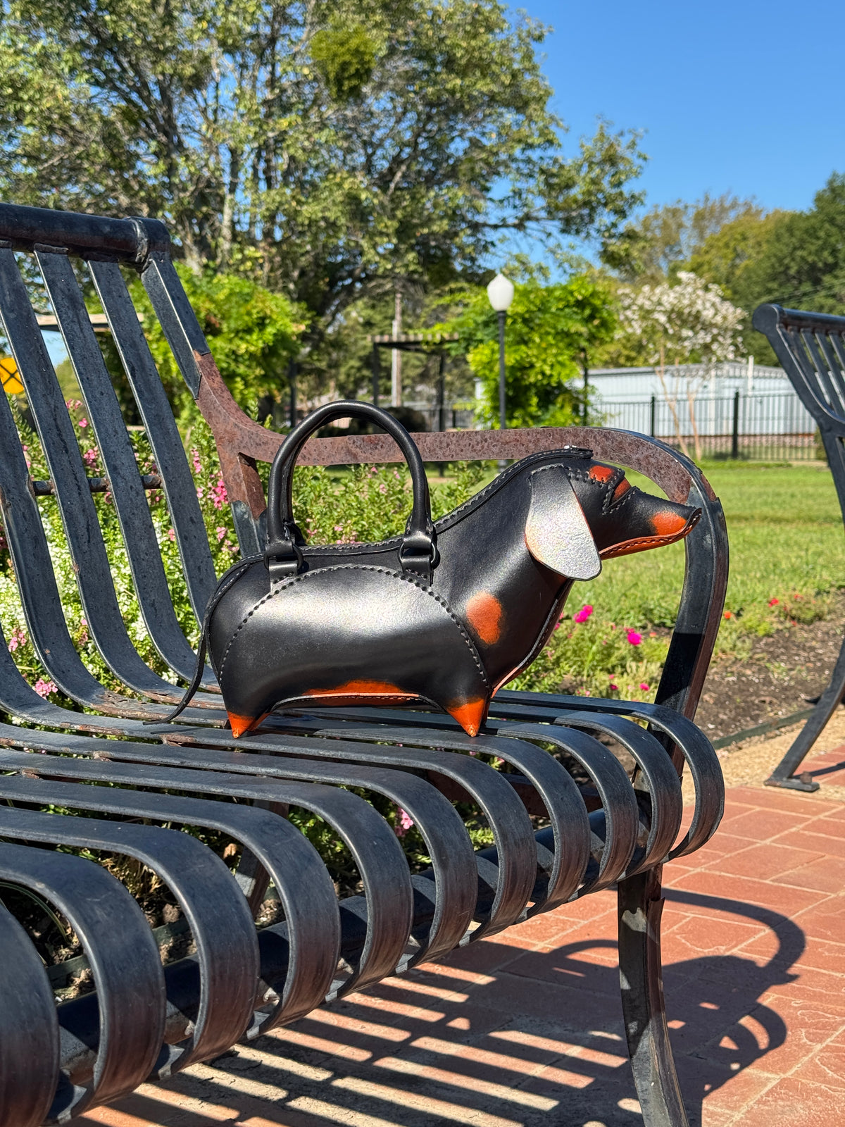 Handmade Leather Dachshund Purse – Black & Tan Weiner Dog Handbag