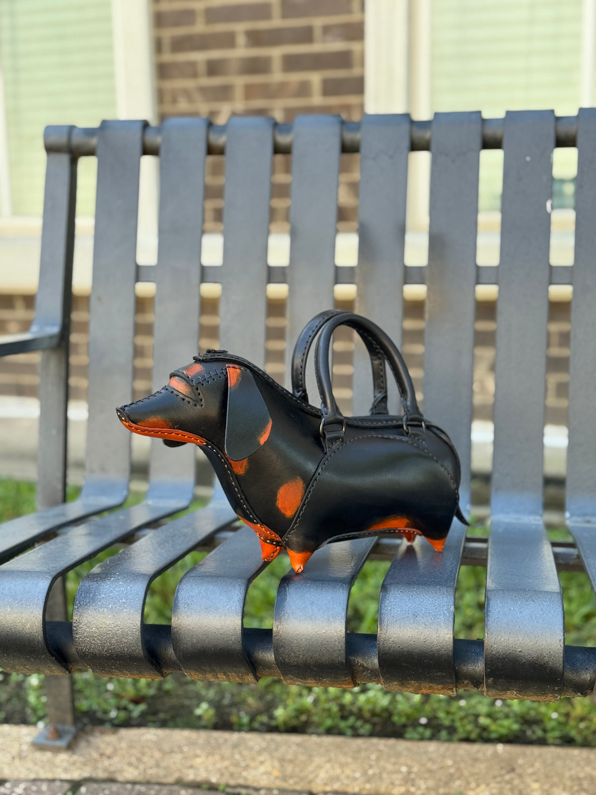 Handmade Leather Dachshund Purse – Black & Tan Weiner Dog Handbag