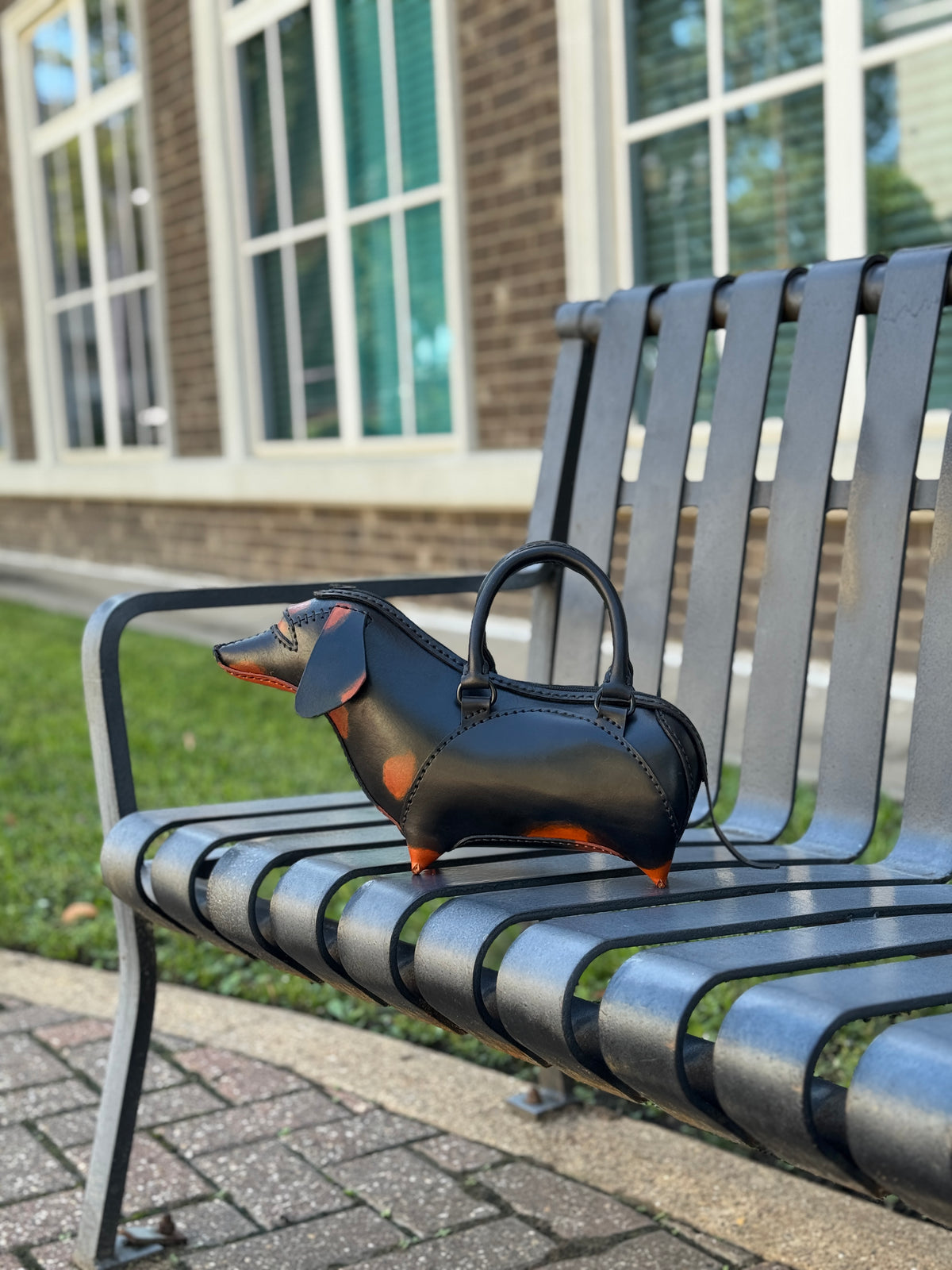Handmade Leather Dachshund Purse – Black & Tan Weiner Dog Handbag