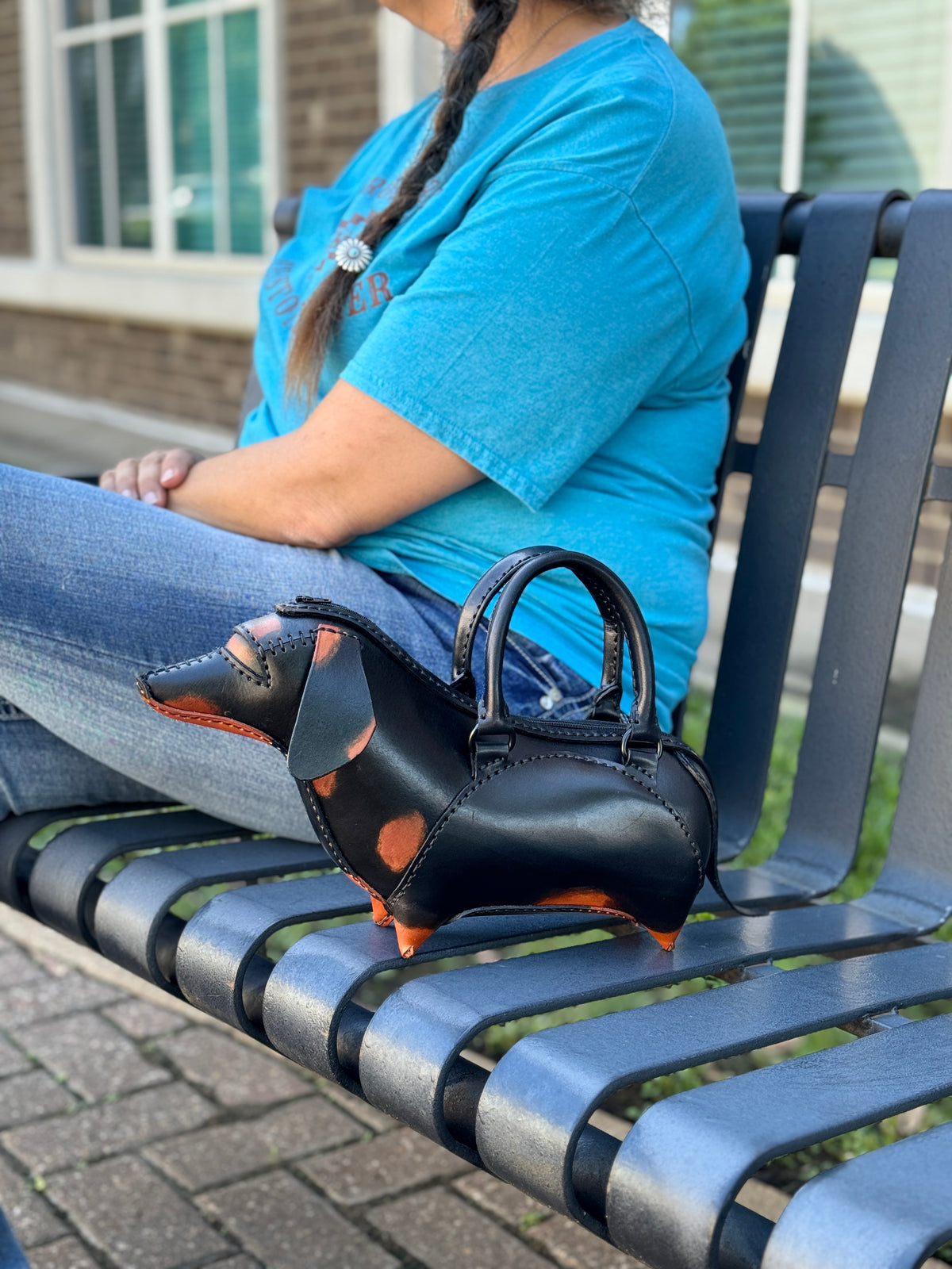 Handmade Leather Dachshund Purse – Black & Tan Weiner Dog Handbag
