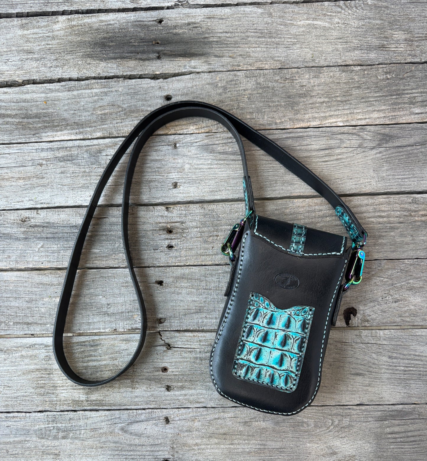 Teal Alligator and Black Crossbody