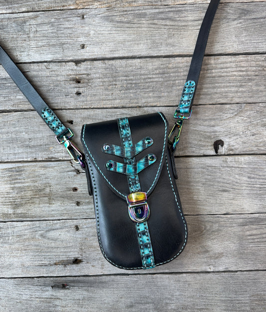 Teal Alligator and Black Crossbody
