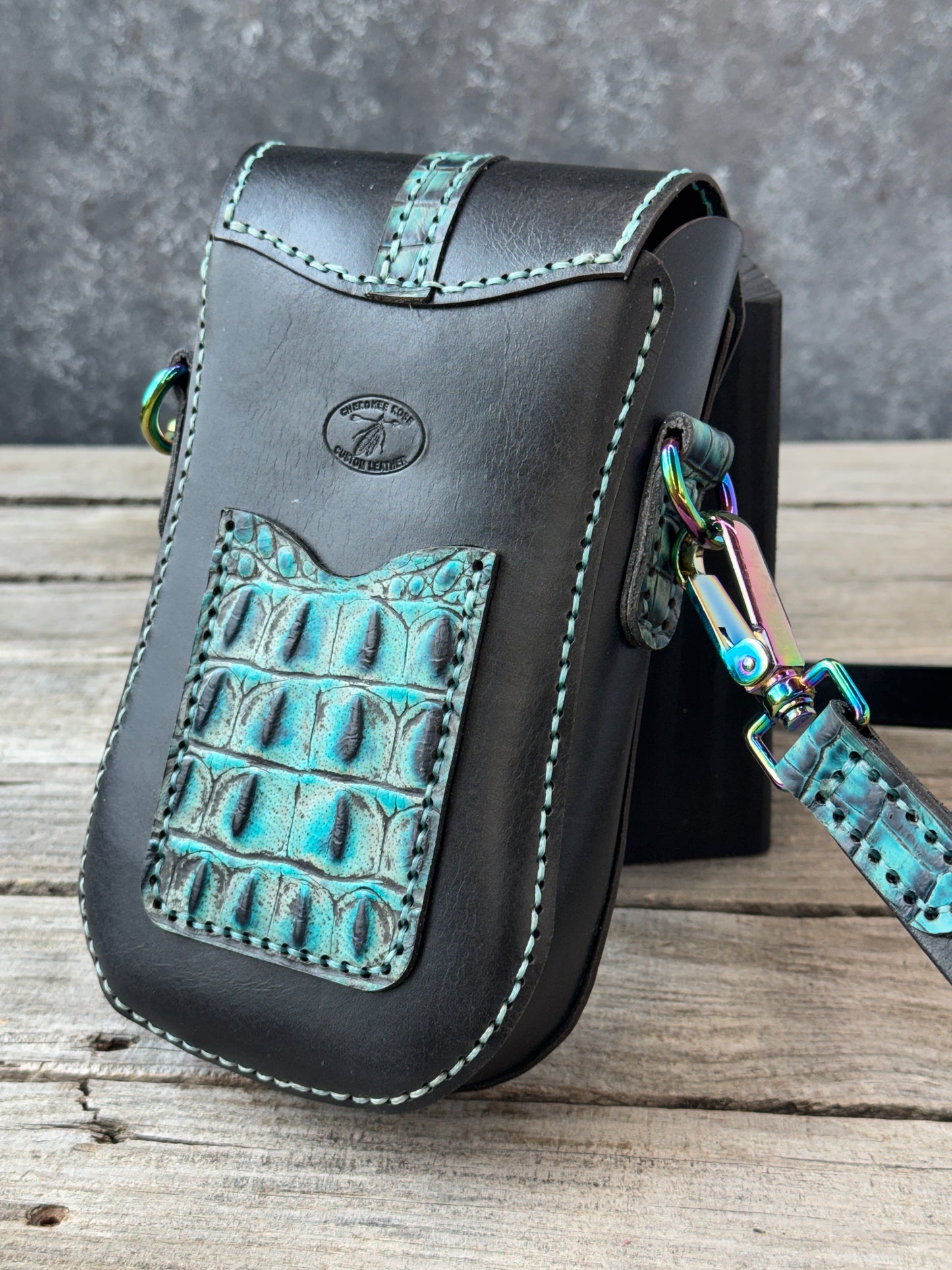 Teal Alligator and Black Crossbody