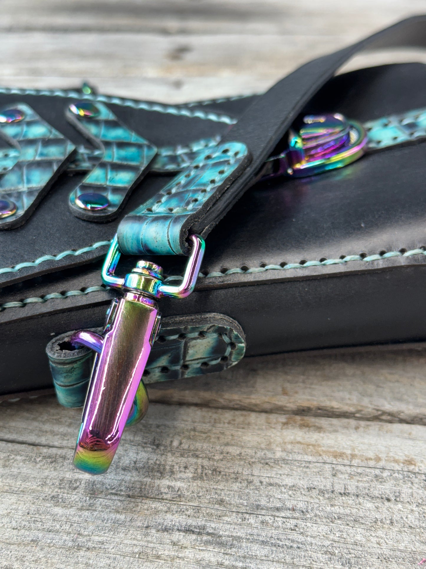 Teal Alligator and Black Crossbody