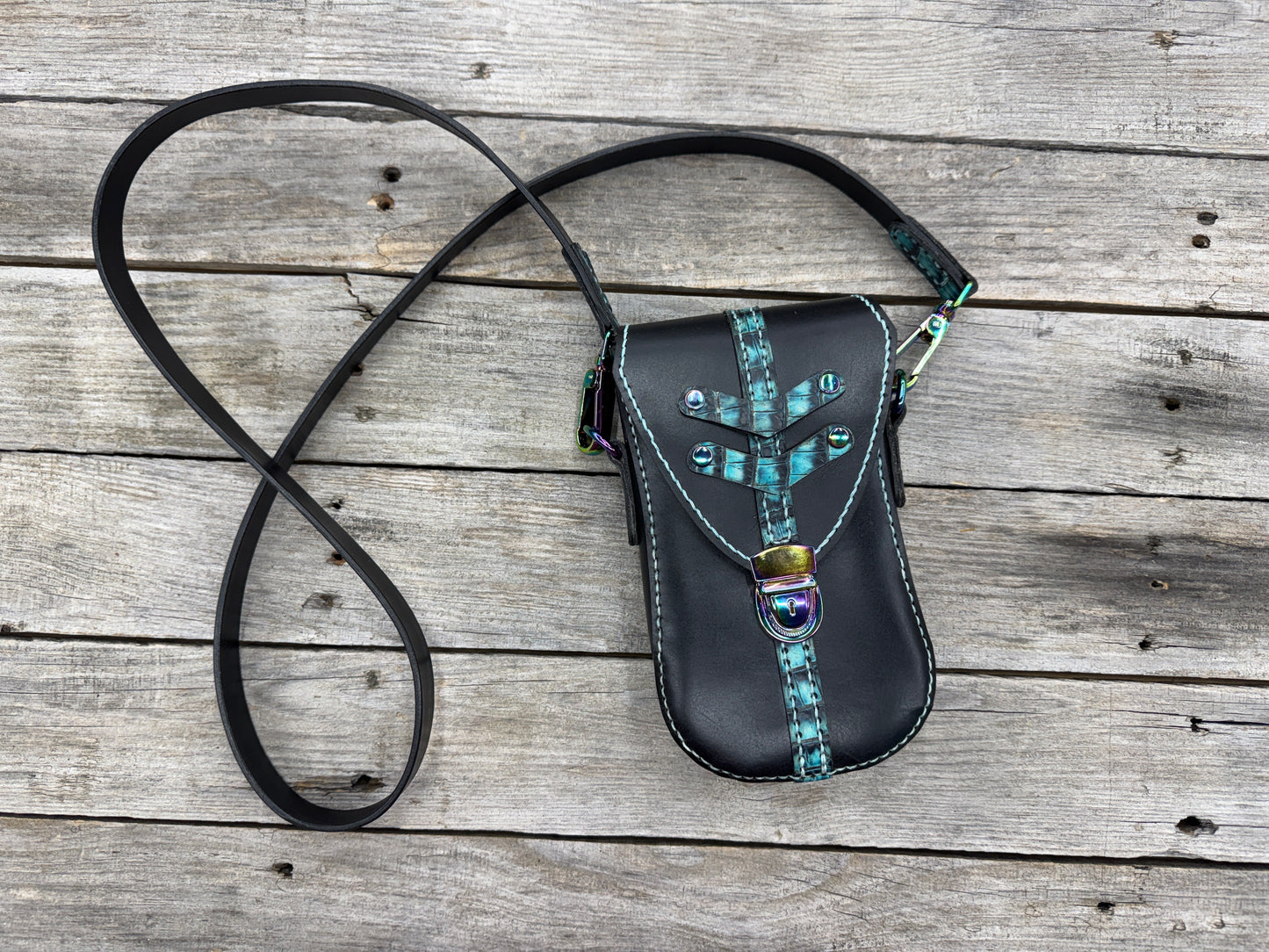 Teal Alligator and Black Crossbody