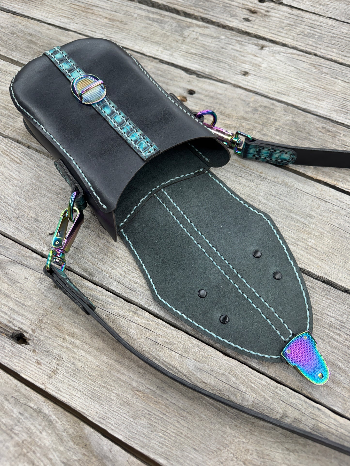Teal Alligator and Black Crossbody