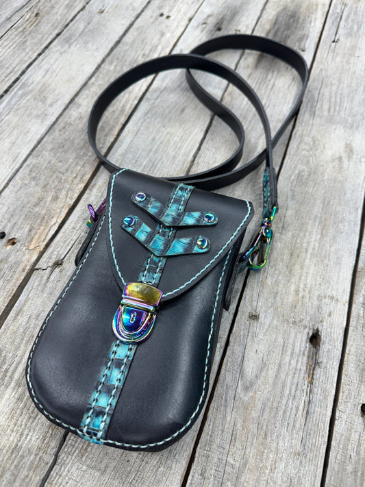 Teal Alligator and Black Crossbody
