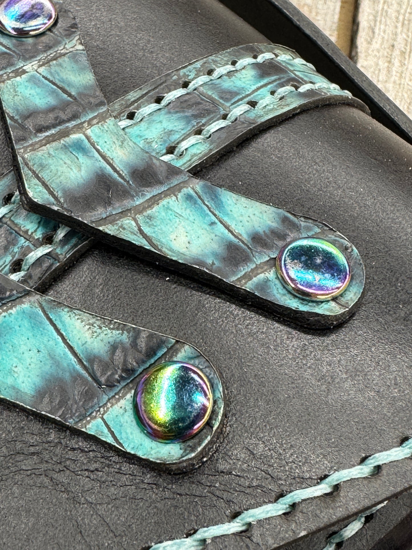 Teal Alligator and Black Crossbody