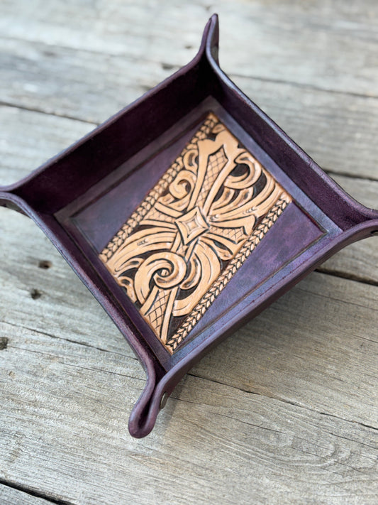 Black Cherry Tooled Cross Valet Tray