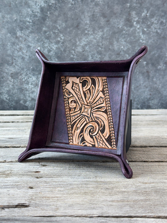 Black Cherry Tooled Cross Valet Tray