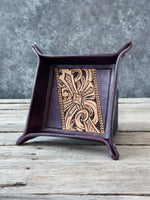 Black Cherry Tooled Cross Valet Tray