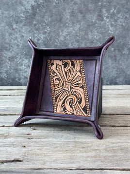Black Cherry Tooled Cross Valet Tray