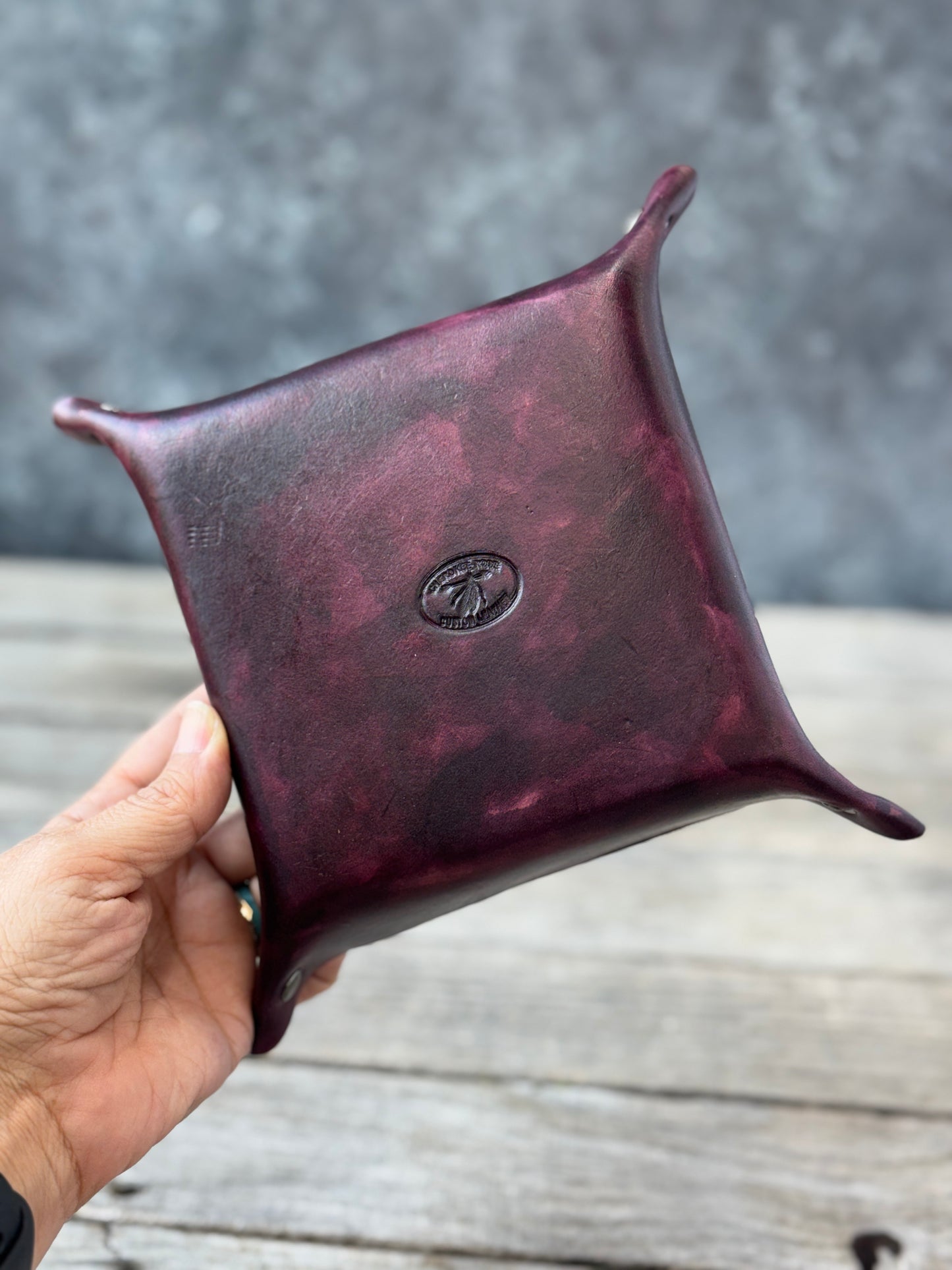 Black Cherry Tooled Cross Valet Tray