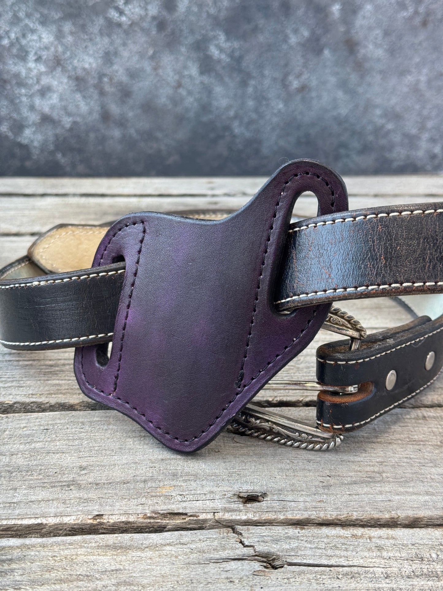 Plain Leather Knife Sheath | Handmade Wide Slanted Pancake Pocket Knife Sheath
