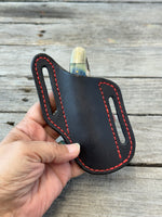 Black with Red Stitching Slanted Pancake Pocket Knife Sheath